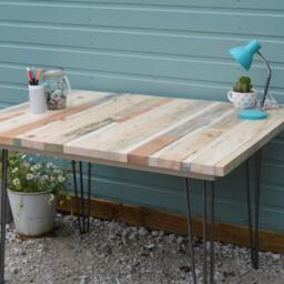 Table With Hairpin Legs - Style 2 Reclaimed Pallet Wood Scaffold Board Dining Wooden Desk Furniture Recycled Upcycled Kitchen - thumbnail 2