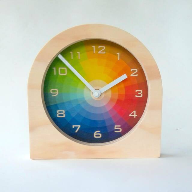Color Wheel Wooden Desk Clock Mid Century Modern Silent Clock - image 1