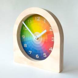 Color Wheel Wooden Desk Clock Mid Century Modern Silent Clock - thumbnail 2