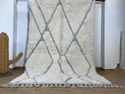 Handmade Moroccan Wool Rug - Beni Ourain Style Cream & Gray Geometric Carpet Thick Berber Area Custom Sizes Available - thumbnail 1