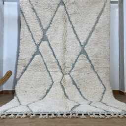 Handmade Moroccan Wool Rug - Beni Ourain Style Cream & Gray Geometric Carpet Thick Berber Area Custom Sizes Available - thumbnail 2