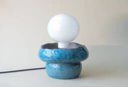 Handmade Blue Ceramic Table Lamp, Modern Bedside Lighting, Minimalist Home Decor Accent - thumbnail 1