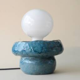 Handmade Blue Ceramic Table Lamp, Modern Bedside Lighting, Minimalist Home Decor Accent - thumbnail 3