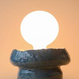 Handmade Blue Ceramic Table Lamp, Modern Bedside Lighting, Minimalist Home Decor Accent - thumbnail 4