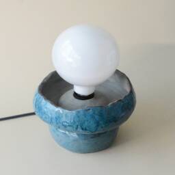 Handmade Blue Ceramic Table Lamp, Modern Bedside Lighting, Minimalist Home Decor Accent - thumbnail 2