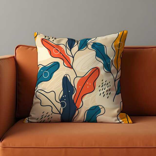 Abstract Cushion Cover With Colorful Leaf Design, Modern Botanical Throw Pillowcase, Sofa & Living Room Decor - image 1