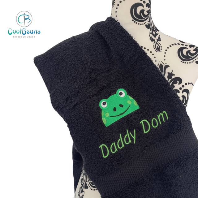 Frog Head Towel - Personalised Face Cloth/Hand Bath = Embroidered - image 1