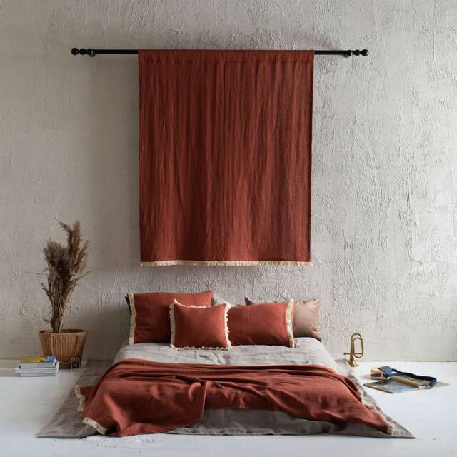 Linen Window Curtain With Fringe, Rod Pocket Panels, Privacy Or Blackout Curtains - image 1