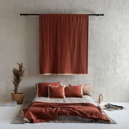 Linen Window Curtain With Fringe, Rod Pocket Panels, Privacy Or Blackout Curtains