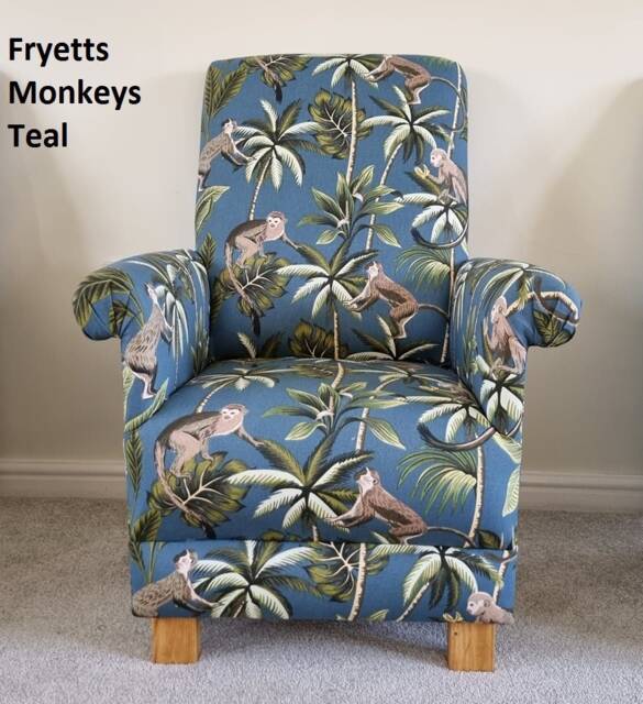 Fryetts Fabrics Children's Chairs Armchairs Animals Nursery Bedroom Woodland Tatton Monkeys Teal Ochre Safari Hartley Hare Mustard Natural - image 1