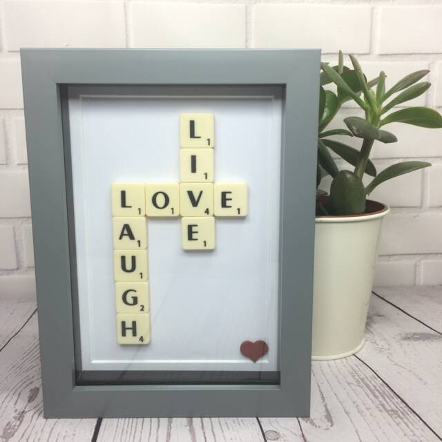 Live Love Laugh Scrabble Tile Art Framed Inspirational Quote - image 1