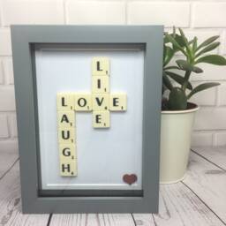 Live Love Laugh Scrabble Tile Art Framed Inspirational Quote - thumbnail 1