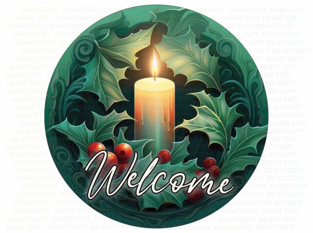 Christmas Candle Wreath Sign, Xmas Christmas Sign Uk, Round Candle - image 1