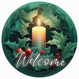 Christmas Candle Wreath Sign, Xmas Christmas Sign Uk, Round Candle - thumbnail 2