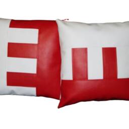 2 Red & White E-Block Design Faux Leather Cushion Covers 40cm 46cm - thumbnail 2