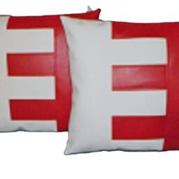 2 Red & White E-Block Design Faux Leather Cushion Covers 40cm 46cm - thumbnail 4