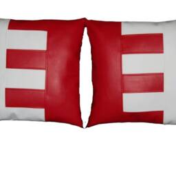 2 Red & White E-Block Design Faux Leather Cushion Covers 40cm 46cm - thumbnail 3