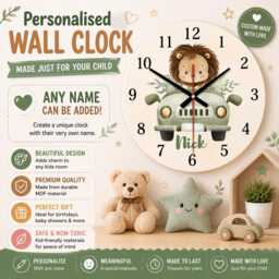 Personalised Lion Wall Clock - Jungle Nursery Decor, Mdf Kids
