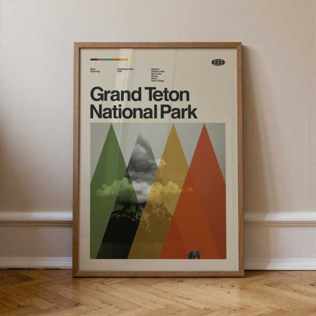 Grand Teton National Park Poster, Mid-Century Modern Art Print - image 1
