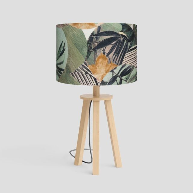 Osaka Green Tea Fabric Lampshade Handmade Tropical Leaf Drum Shade - image 1