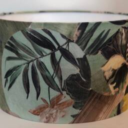 Osaka Green Tea Fabric Lampshade Handmade Tropical Leaf Drum Shade - thumbnail 3