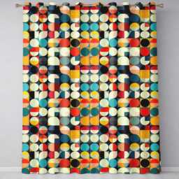 Abstract Oval Grid Color Block Mid Century Pattern Seamless Readymade Eyelet Ring Top Thermal 100% Blackout Curtains - thumbnail 2