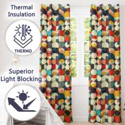 Abstract Oval Grid Color Block Mid Century Pattern Seamless Readymade Eyelet Ring Top Thermal 100% Blackout Curtains - thumbnail 3