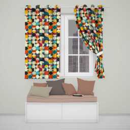 Abstract Oval Grid Color Block Mid Century Pattern Seamless Readymade Eyelet Ring Top Thermal 100% Blackout Curtains