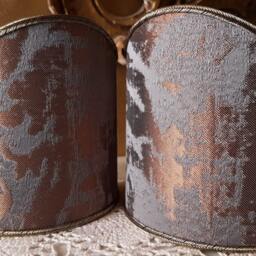 Pair Of Clip-On Shield Shades Lead Grey & Bronze Jacquard Rubelli Fabric Gritti Pattern Mini Lampshade - Made in Italy - thumbnail 3