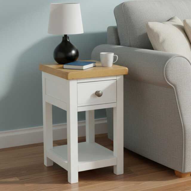 Painted Bedside Table With Oak Top, Solid Wood Side Table, Assembled - image 1
