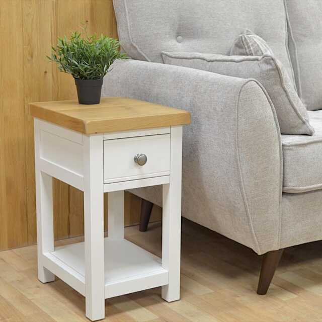 Painted Bedside Table With Oak Top, Solid Wood Side Table, Assembled - image 1