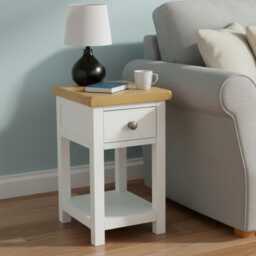 Painted Bedside Table With Oak Top, Solid Wood Side Table, Assembled - thumbnail 1