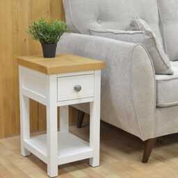 Painted Bedside Table With Oak Top, Solid Wood Side Table, Assembled