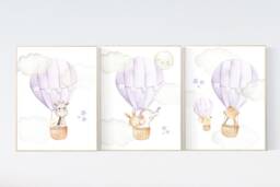 Hot Air Balloon Animal Prints Purple Lilac Nursery Wall Art - thumbnail 1
