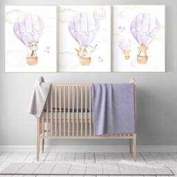 Hot Air Balloon Animal Prints Purple Lilac Nursery Wall Art - thumbnail 2