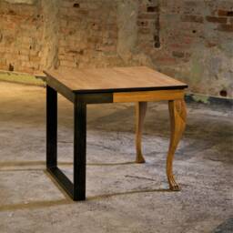 Oak Dining Table, Reclaimed Wood Breakfast & Writing Table For 2, Metal Wood Entry Hotel Decor, Wooden Coffee - thumbnail 3