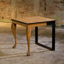 Oak Dining Table, Reclaimed Wood Breakfast & Writing Table For 2, Metal Wood Entry Hotel Decor, Wooden Coffee - thumbnail 2