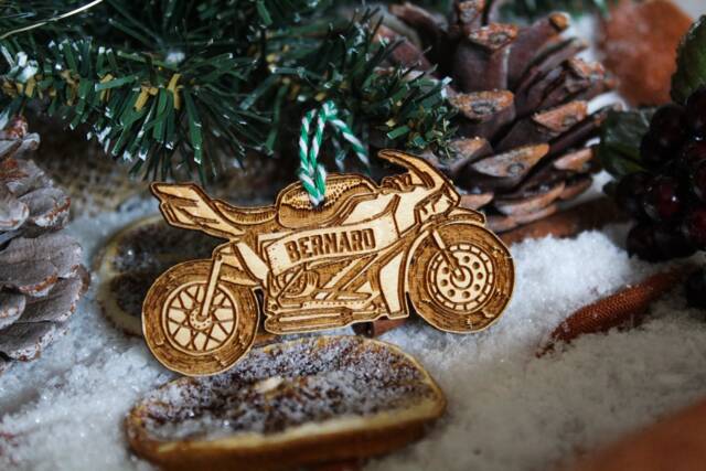 Personalised Racing Motorbike Christmas Ornament Motoracing Wood Custom Bauble Laser Engraved Rustic Name Tree Decoration Irish - image 1