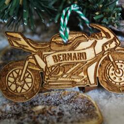 Personalised Racing Motorbike Christmas Ornament Motoracing Wood Custom Bauble Laser Engraved Rustic Name Tree Decoration Irish - thumbnail 3