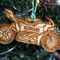 Personalised Racing Motorbike Christmas Ornament Motoracing Wood Custom Bauble Laser Engraved Rustic Name Tree Decoration Irish - thumbnail 2