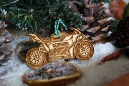 Personalised Racing Motorbike Christmas Ornament Motoracing Wood Custom Bauble Laser Engraved Rustic Name Tree Decoration Irish - thumbnail 1