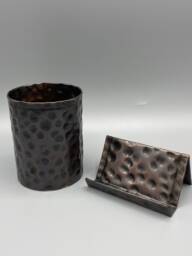 Hand Hammered Copper Desk Set - Bronze Finish Card & Pencil Holders