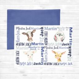 Farm Animals Personalized Baby Blanket. Boy Name Cow, Lamb, Goat Nursery. Custom Shower Gift Swaddle - thumbnail 2