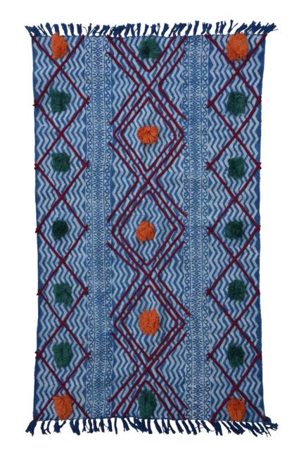 Indigo Printed Rug 3x5 Tribal Pattern Handmade Dhurie Kilim Handwoven Boho Decor Beach Yoga Mat Bohemian 8008 - image 1