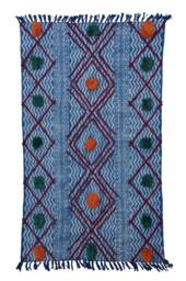 Indigo Printed Rug 3x5 Tribal Pattern Handmade Dhurie Kilim Handwoven Boho Decor Beach Yoga Mat Bohemian 8008 - thumbnail 1