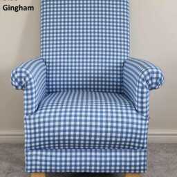 Tartan Check Fabric Adult Chair Armchair Checked Nursery Bedroom Balmoral Grey Purple Red Mustard Pink Duck Egg Gingham Small Natural Blue - thumbnail 4
