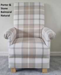 Tartan Check Fabric Adult Chair Armchair Checked Nursery Bedroom Balmoral Grey Purple Red Mustard Pink Duck Egg Gingham Small Natural Blue