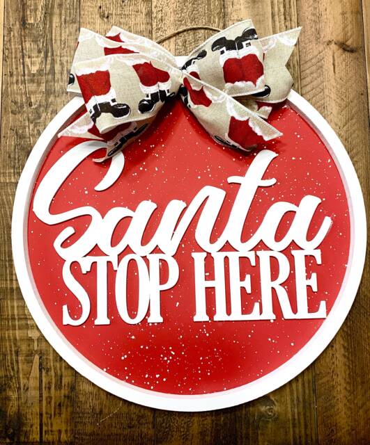 Santa Stop Here Door Hanger - Christmas Porch Decor Front Sign Wall Hanging For - image 1
