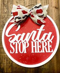 Santa Stop Here Door Hanger - Christmas Porch Decor Front Sign Wall Hanging For - thumbnail 1