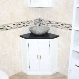 Bathroom Vanity Unit Free Standing White Corner Cabinet Black Quartz Marble Basin 501Bpbqsbc - thumbnail 2